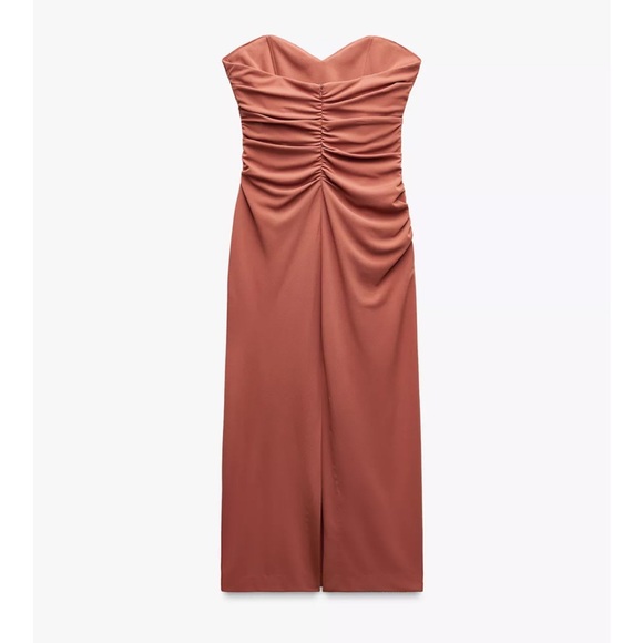 Zara NWT sweetheart neck ruched draped strapless midi fitted dress - Picture 8 of 9